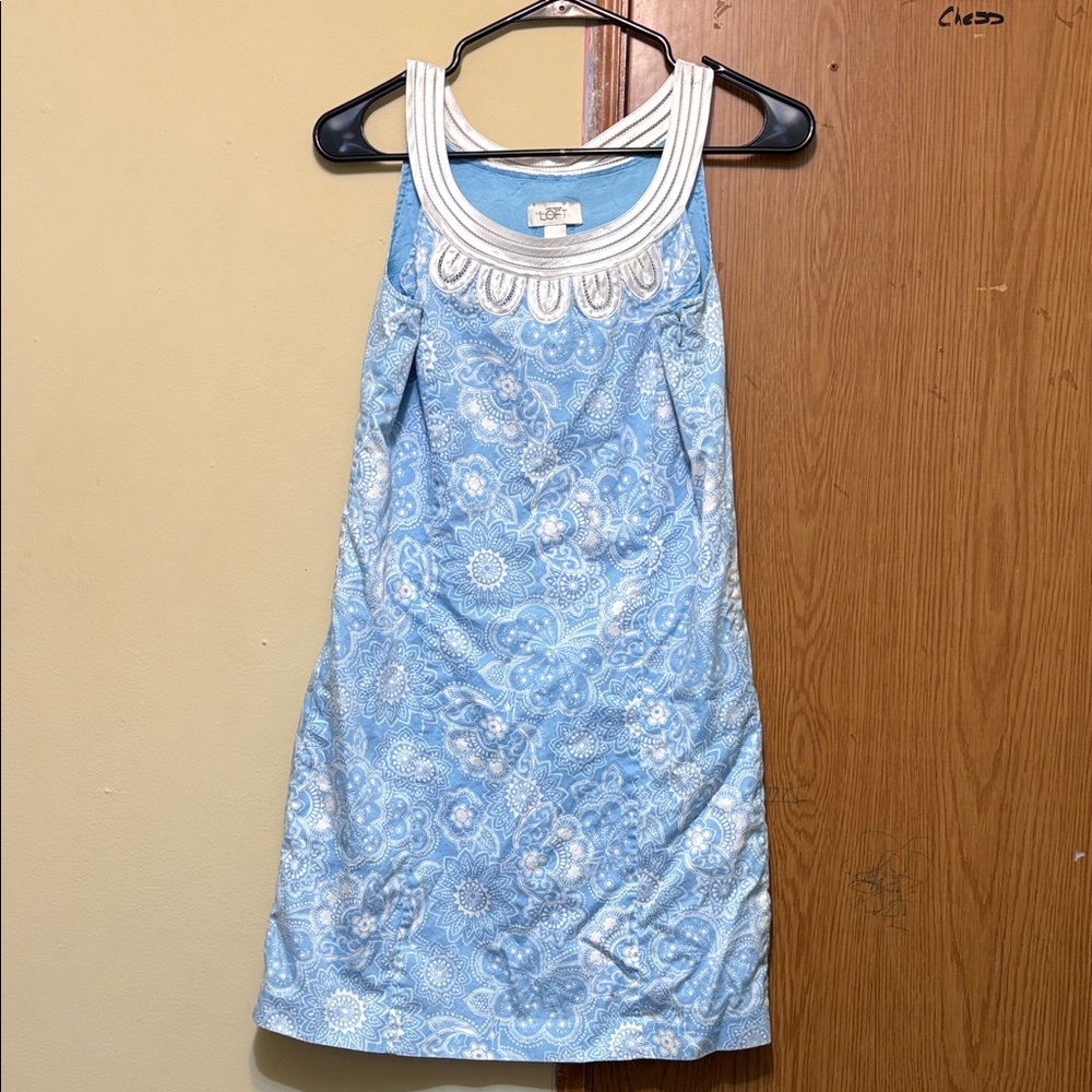 LOFT Light Blue and White Patterned Mini Dress